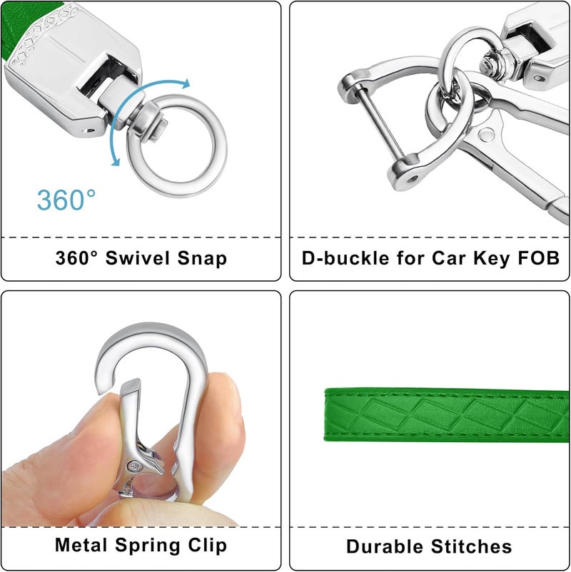 OHKYOOT Store Leather Wristlet Keychain,Car Key Chain Wrist Keychain with 3 Key Ring and Anti-Lost D Ring (Green) - Image 2